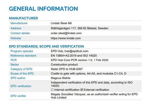 example of epd general information