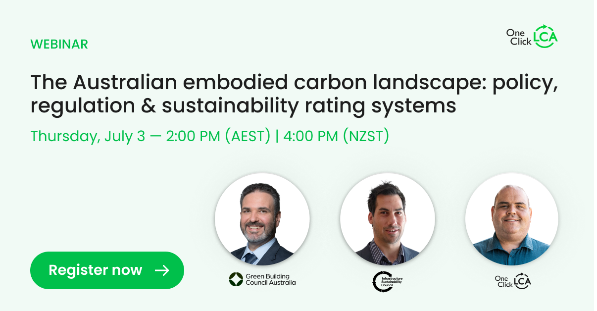 One Click LCA Australian Embodied Carbon Landscape Webinar LinkedIn Banner