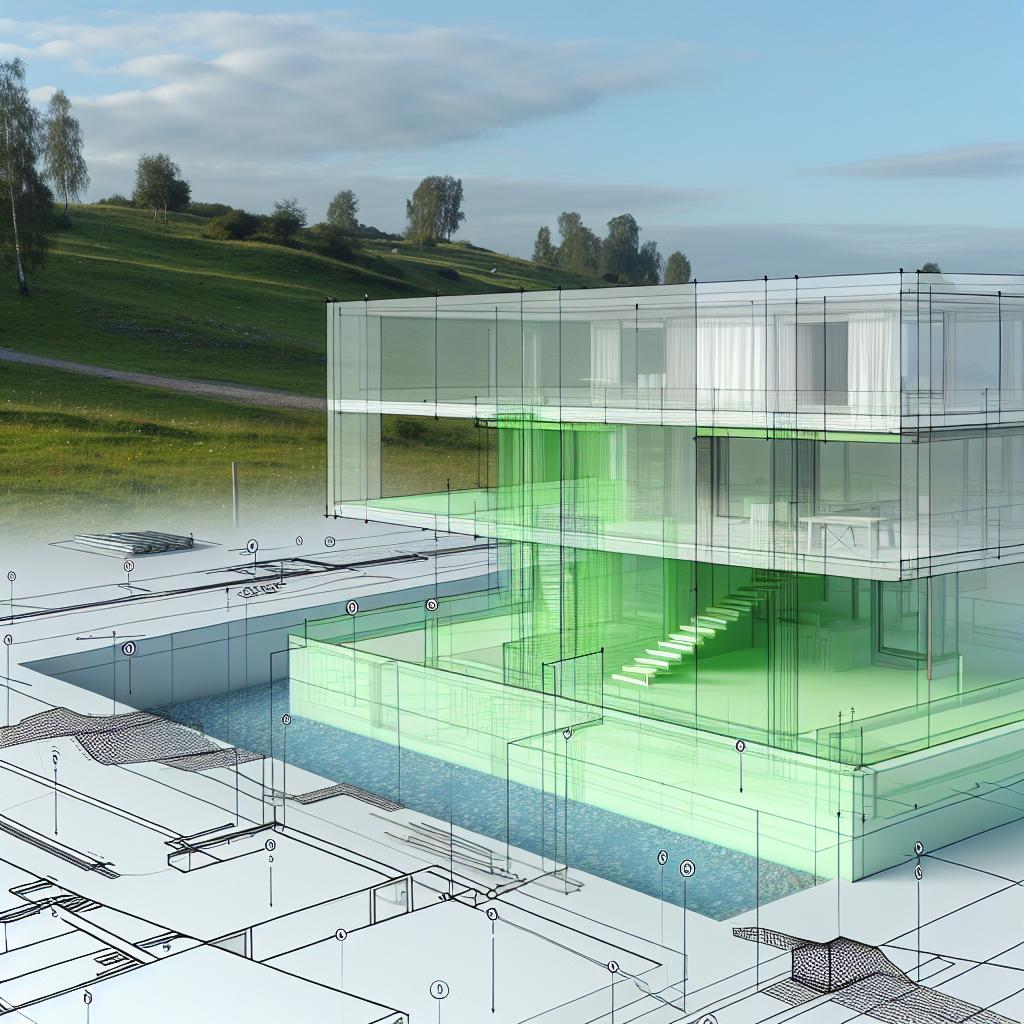 Minimalistic sustainable building software construction view 3D