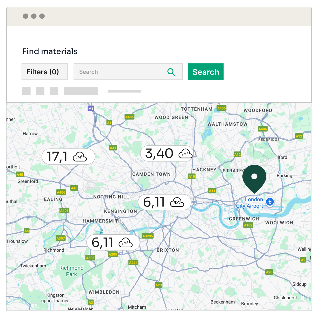 Screenshot of One Click LCA’s MFG Commercial Pack dashboard for manufacturers, displaying environmental impact data and EPD tools.